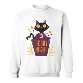Scary Night Black Cat In Popcorn Bag Men Women Sweatshirt Graphic Print Unisex - Thegiftio UK