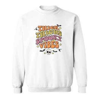 Skull Groovy Thick Thights And Spooky Vibes Leopard Halloween Sweatshirt - Seseable
