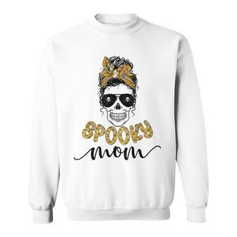 Skull Spooky Mom Messy Bun Mama Spider Halloween Zombie Sweatshirt - Seseable
