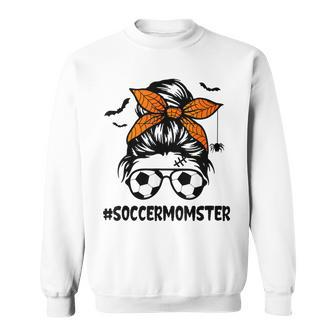 Soccer Momster For Women Halloween Mom Messy Bun Hair Sweatshirt - Seseable