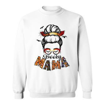 Spooky Mama Halloween Messy Bun Witch Mom Women Spooky Sweatshirt - Seseable