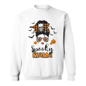 Spooky Mama Messy Bun For Halloween Messy Bun Mom Monster Sweatshirt - Seseable