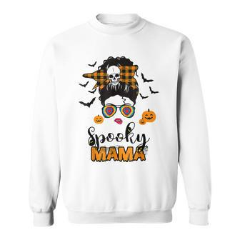 Spooky Mama Messy Bun For Halloween Messy Bun Mom Monster V2 Sweatshirt - Seseable
