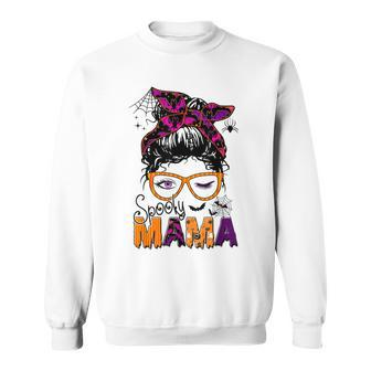 Spooky Mama Messy Bun Mom Life Halloween Costume Sweatshirt - Seseable