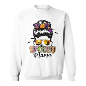 Spooky Mama Messy Bun Mom Life Halloween V2 Sweatshirt - Seseable