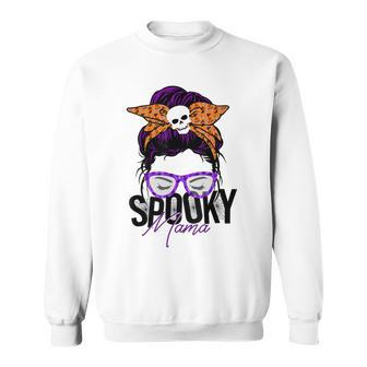 Spooky Messy Bun Mama Happy Halloween Sweatshirt - Seseable
