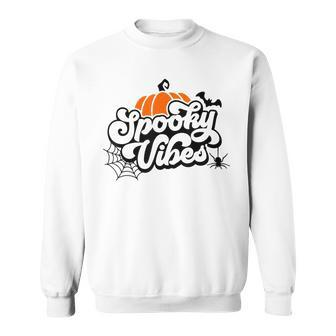 Spooky Vibes Pumpkin And Spiderweb Halloween Leopard Sweatshirt - Seseable