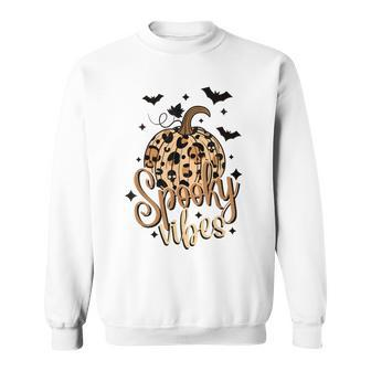 Spooky Vibes Skull Leopard Pumpkin Vintage Boho Halloween Sweatshirt - Seseable