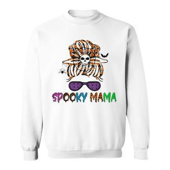 Sunglasses Mama Halloween Messy Bun Skull Witch Mom Spooky Sweatshirt - Seseable