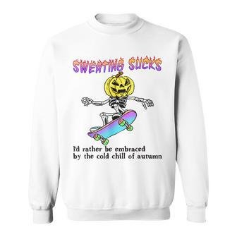 Sweating Sucks Skeleton Pumpkin Head Halloween V2 Sweatshirt - Seseable