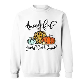 Thankful Grateful Blessed Pumpkin Leopard Plaid Thanksgiving V2 Men Women Sweatshirt Graphic Print Unisex - Thegiftio UK