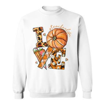 Thanksgiving Teacher Life Pumpkin Love Leopard Fall Vibes V8 Sweatshirt - Thegiftio UK