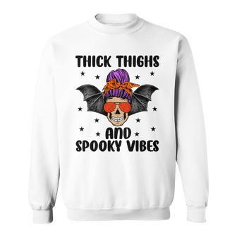 Thick Thights And Spooky Vibes Halloween Messy Bun Hair Sweatshirt - Seseable