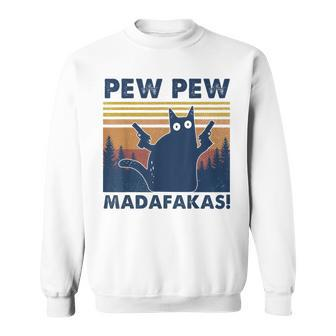 Vintage Black Cat Pew Pew Madafakas Funny Crazy Cat Lovers Sweatshirt - Thegiftio UK