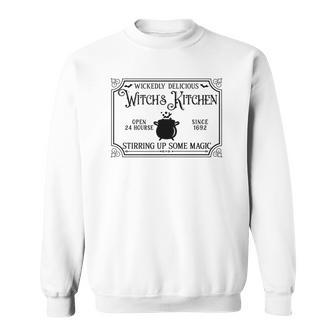 Vintage Halloween Sign Wickedly Delicious Witch Kitchen Men Women Sweatshirt Graphic Print Unisex - Seseable