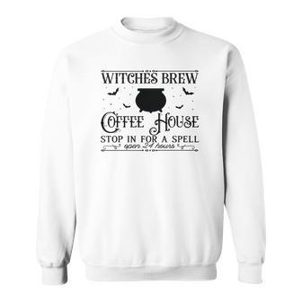 Vintage Halloween Sign Witches Brew Coffee House Men Women Sweatshirt Graphic Print Unisex - Seseable