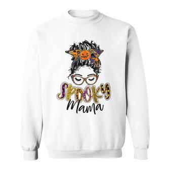 Women Spooky Mama Messy Bun Pumpkin Patch Halloween Sweatshirt - Seseable