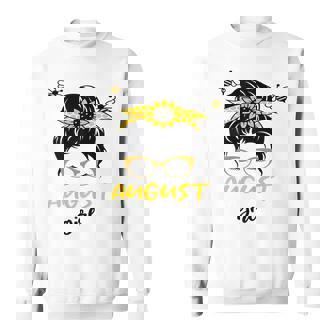 Womens August Girl Birthday Cute Messy Bun Bees Gifts Sweatshirt - Thegiftio