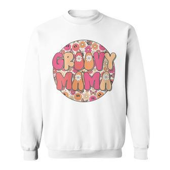 Womens Groovy Mama Hippie Retro Daisy Flower Smile Face Sweatshirt - Thegiftio UK