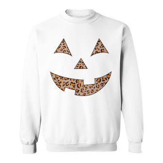 Womens Leopard Print Jack O Lantern Pumpkin Halloween Sweatshirt - Seseable
