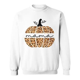 Womens Mama Pumpkin Leopard Print Funny Matching Family Sweatshirt - Thegiftio UK