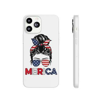 Merica Mom Girl American Flag Messy Bun Hair 4Th Of July Usa V2 Phonecase iPhone - Seseable