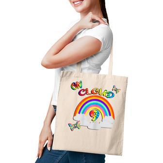 9Th Birthday Retro Rainbows Cloud 9 Happy Birthday Tote Bag - Thegiftio UK