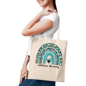 Addiction Recovery Awareness Rainbow Ribbon Blue Leopard Tote Bag - Thegiftio UK