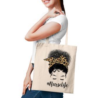 Afro Nurse Life Messy Bun Leopard Funny Black Nurse Tote Bag - Thegiftio UK