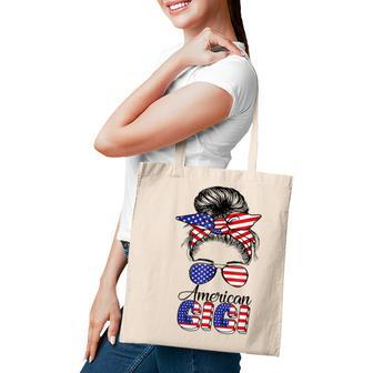 American Gigi Messy Hair Bun Sunglass Bandana American Flag Tote Bag - Thegiftio UK
