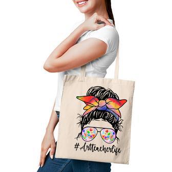 Art Teacher Life Messy Bun Back To School Art Teacher V2 Tote Bag - Thegiftio UK