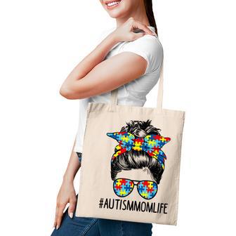 Autism Awareness Autism Mom Life Messy Hair Bun Mothers Day Tote Bag - Thegiftio UK