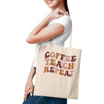 Back To School Coffee Teach Repeat Teacher Life Motivational Tote Bag - Thegiftio UK