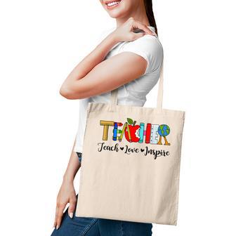 Back To School Teach Love Inspire Retro Teachers Women Tote Bag - Thegiftio UK