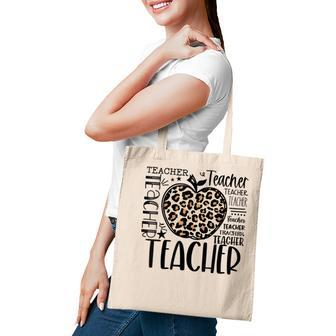 Back To School Teacher Life Apple Leopard Teacher Women Gift Tote Bag - Thegiftio UK