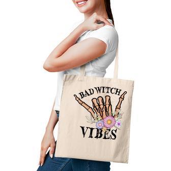 Bad Witch Vibes Skeleton Cool Hand Flower Halloween Magic Tote Bag - Thegiftio UK