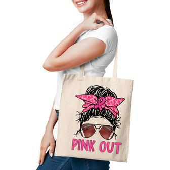 Bleached Pink Out Football Mom Messy Bun Pink Breast Cancer V10 Tote Bag - Thegiftio UK
