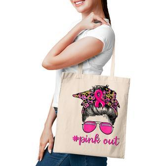 Bleached Pink Out Football Mom Messy Bun Pink Breast Cancer V7 Tote Bag - Thegiftio UK