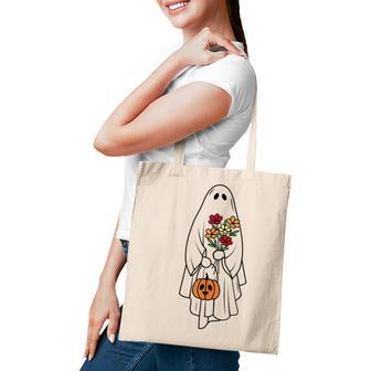 Cute Floral Ghost Womens Halloween Tote Bag - Thegiftio UK