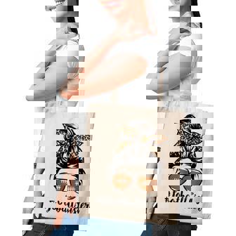 Football Sister Life With Leopard And Messy Bun Player Tote Bag - Thegiftio