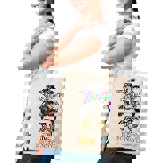 Funny Aunt Bunny Leopard Messy Bun Happy Easter Day Tote Bag - Thegiftio