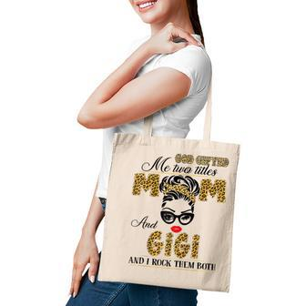 God Gifted Me Two Title Mom And Gigi Leopard Mothers Day Tote Bag - Thegiftio UK