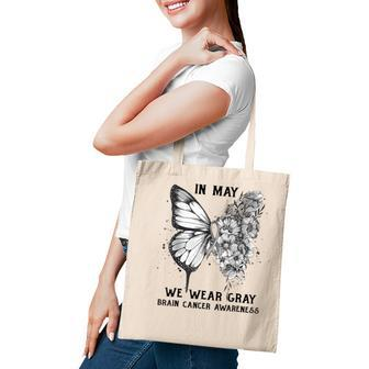 Gray Butterfly In May We Wear Gray Brain Cancer Awareness Tote Bag - Thegiftio UK