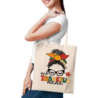 Groovy One Thankful Mama Messy Bun Women Autumn Thanksgiving V3 Tote Bag - Thegiftio