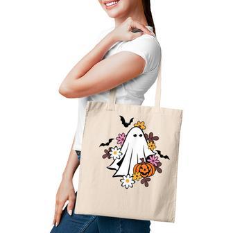 Halloween Ghost Vintage Groovy Trick Or Treat Spooky Vibes Tote Bag - Thegiftio UK