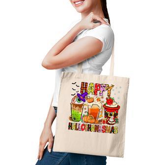 Happy Hallothanksmas Coffee Latte Halloween Thanksgiving V2 Tote Bag - Thegiftio