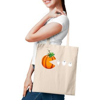 Kids Kids Funny Halloween Pumpkin Eating Ghost Gamer Men Women Tote Bag - Thegiftio UK