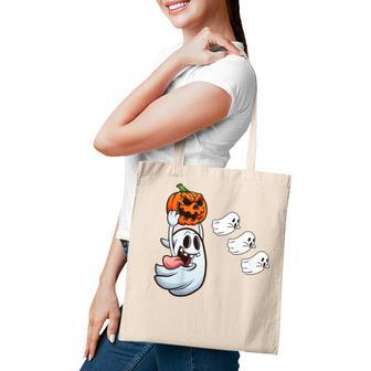 Kids Kids Funny Halloween Pumpkin Eating Ghost Gamer Men Women V3 Tote Bag - Thegiftio UK