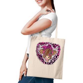 Leopard Pink Highland Cow Sunglasses Bandana Western Heifer Tote Bag - Thegiftio UK