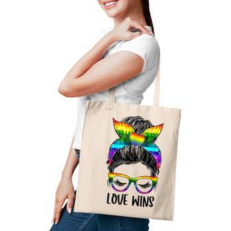 Love Wins Messy Bun Rainbow Lgbt Gay Pride Lgbt Awareness Tote Bag - Thegiftio UK